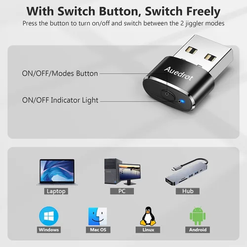 Vista 5 de AUEDROT Mouse Jiggler Mouse Jiggler Indetectable USB Movedor de Ratón con Botón de Interruptor, Mouse Wiggler Automático con 2 Modos Jiggle Negro