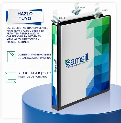 Vista 2 de Samsill Carpeta de 3 anillos de 1 pulgada, fabricada en Estados Unidos, anillo redondo económico, cubierta transparente, capacidad de 200 hojas