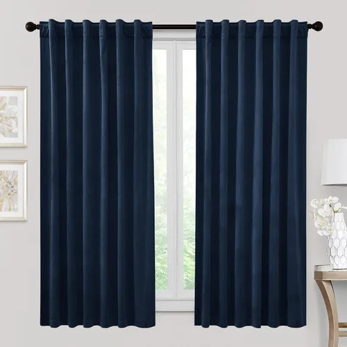 Vista 50 de RYB HOME Cortinas 100% opacas de terciopelo blanco para dormitorio, pestaña trasera y bolsillo para barra, aislamiento térmico, cortinas