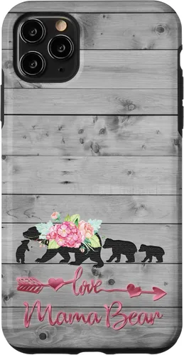 Vista 13 de Pink Floral Black Mama Bear three cubs Vintage Gray Rustic Case for iPhone 16