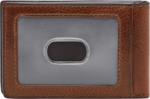 Vista 2 de Fossil Cartera de cuero delgada minimalista con clip para dinero plegable con bolsillo frontal para hombre