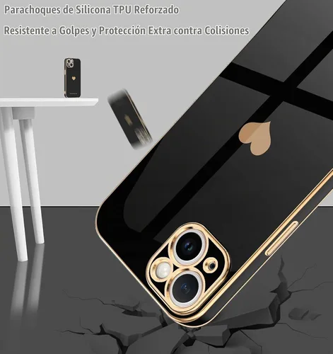 Vista 5 de Teageo Funda para iPhone 13 mini para mujeres y niñas, diseño de corazón de Negro