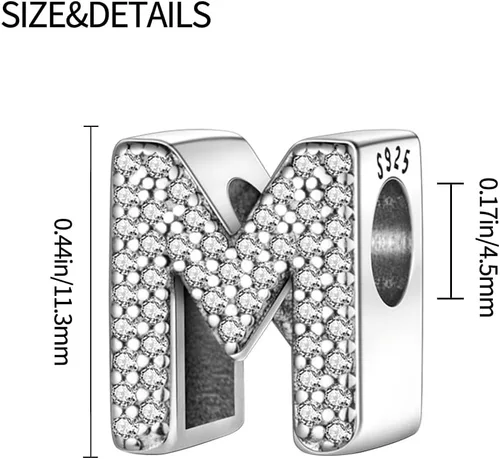 Vista 3 de Dijes con iniciales del alfabeto, letras completas de la A a la Z, plata de ley 925, circonitas cúbicas, colgantes para pulseras europeas Pandora