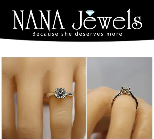 Vista 3 de NANA Jewels Anillo de compromiso Lucita solitario de 1.50-3.00 quilates corte Asscher de plata de ley con circonita pura brillante