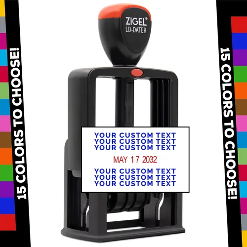 Vista 6 de ZIGEL Sello de fecha de oficina personalizable con autoentintado, estilo resistente, múltiples opciones de color de tinta y fuentes