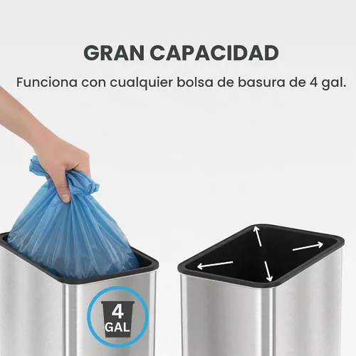 Vista 5 de iTouchless - Bote de basura de 15 litros / 4 galones de acero inoxidable con sensor de apertura de alas para baño, operación automática sin