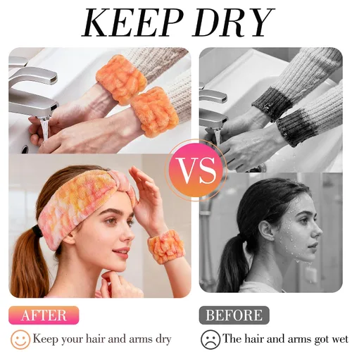 Vista 4 de DiyJibb Diadema de spa de 9 piezas para lavar la cara, cuidado de la piel, diadema y pulsera, para mujeres, adolescentes, niñas, para lavar la cara