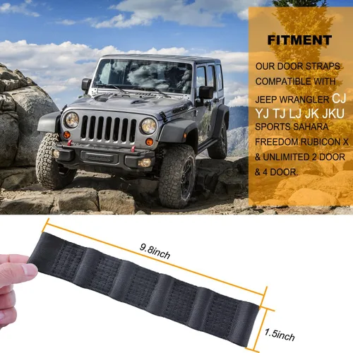 Vista 3 de Correa de puerta para Jeep Wrangler, correas de control de puerta para Jeep TJ JK JKU JL JLU, correa de límite de puerta ajustable resistente