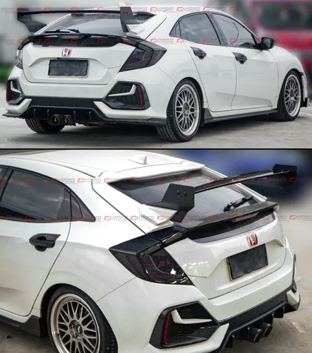 Vista 6 de Alerón de maletero GT blanco estilo M compatible con Honda Civic FK4 FK7 FK8 2017-2021 5 puertas Hatchback Type-R