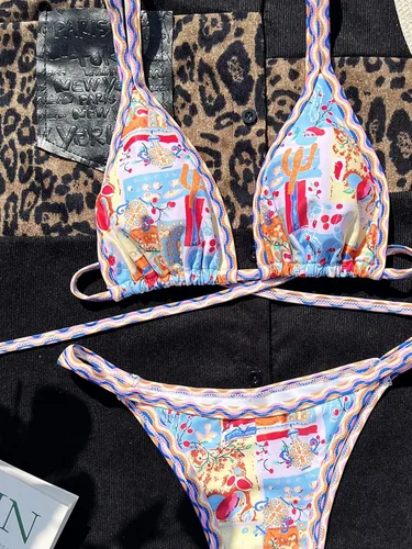 Vista 5 de Cozyease Traje de baño de dos piezas para mujer, traje de baño sexy con tanga triangular