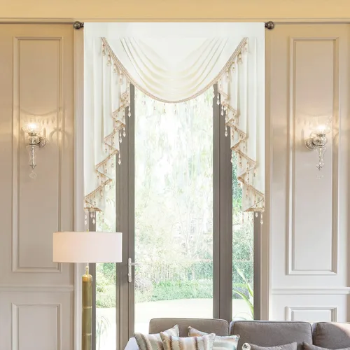 Vista 39 de VOGOL Cenefa de cortinas de terciopelo grueso para dormitorio, cenefas de cascada de lujo con aislamiento térmico dorado para sala de estar formal