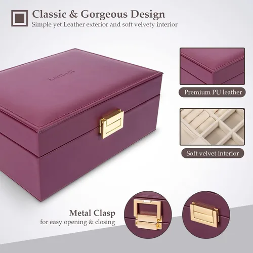 Vista 5 de LANDICI Joyero organizador para mujeres y adolescentes estuche grande de almacenamiento de joyas con espejo y bandeja extraíble de 2 capas soporte