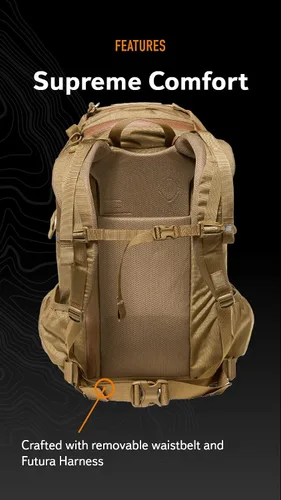 Vista 5 de Mystery Ranch Mochila de 2 días - Mochila táctica Molle Senderismo, 27L, Coyote