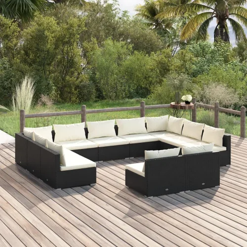Vista 47 de Sofá de 3 plazas con cojines de ratán de poliéster marrón, juego de muebles de patio al aire libre con 3 sofás centrales para patio trasero, jardín