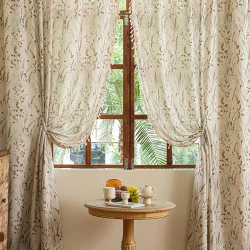Vista 42 de Cortinas florales de granja semiopacas para sala de estar, de 63 pulgadas de largo, mezcla de lino y algodón, paneles de cortina de ventana cortos