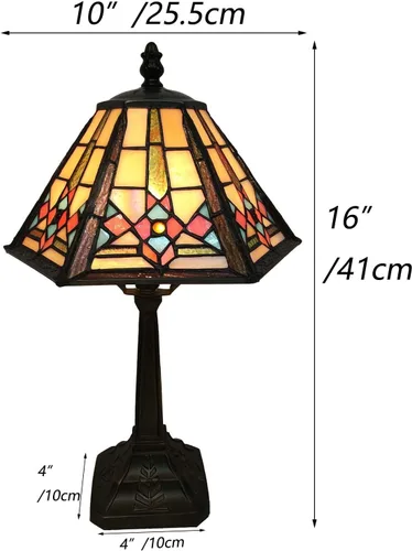 Vista 7 de Bieye L10791 - Lámpara de mesa estilo misión con luz nocturna de vidrio manchado Tiffany y pantalla cónica hexagonal, 10 pulgadas de ancho x 16