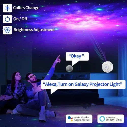 Vista 3 de Proyector inteligente de estrella Galaxy con nube de nebulosa/onda de océano móvil, proyector de luz nocturna WiFi de cielo estrellado