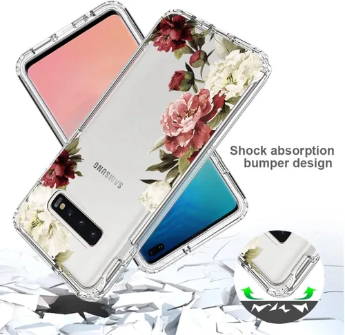 Vista 7 de Funda para Galaxy S10+ Plus, SM-G975U con protector de pantalla de vidrio templado, carcasa rígida de protección de diseño floral de cuerpo completo