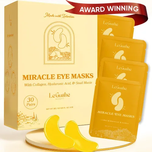 Vista 9 de LE GUSHE Parches de oro para debajo de los ojos para ojos hinchados y ojeras (20 pares) - Mascarillas de colágeno hidratantes para debajo