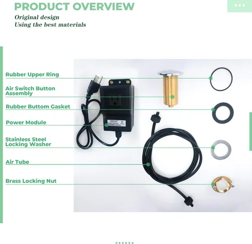 Vista 5 de KANARY Kit de interruptor de aire superior del fregadero (todo botón de latón) para eliminación de basura con módulo de alimentación