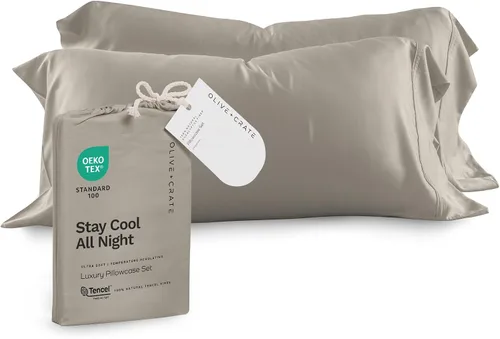 Vista 11 de Olive + Crate Tencel - Fundas de almohada de eucalipto, 100% Tencel Lyocell fundas de almohada refrescantes para personas que duermen con calor