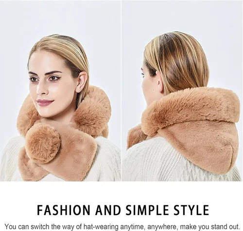 Vista 6 de Gorro de forro polar holgado de una pieza para mujer, bufanda con capucha, pasamontañas, cálido invierno, resistente al viento, con cordón