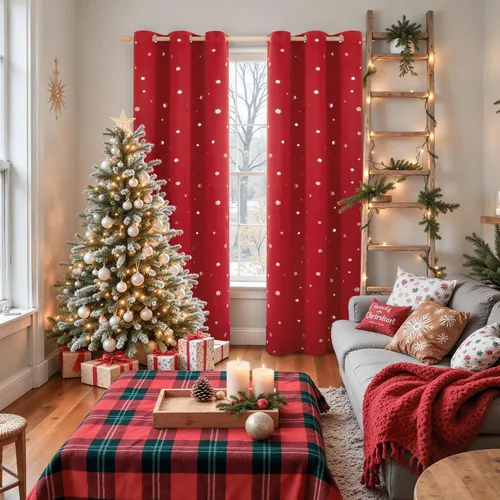 Vista 2 de BGment Cortinas de Navidad para Dormitorio de Niños 63 Pulgadas de Largo - Patrón de Copo de Nieve Decoración de Tratamientos de Ventanas con Ojales