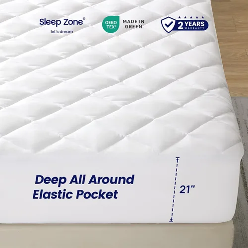 Vista 7 de SLEEP ZONE Protector de colchón Twin, Protector de colchón acolchado ajustable, Funda de colchón de bolsillo profundo que se estira hasta 21