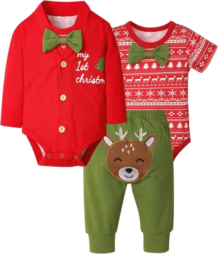 Vista 6 de Conjunto de 4 piezas de traje de Navidad para bebé, niña, niño, Año Nuevo, 4 piezas Negro 2