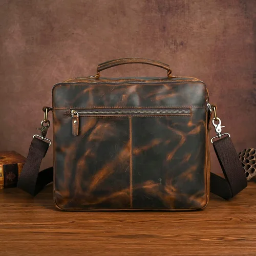 Vista 3 de Bolsa de lona resistente al agua + cuero para negocios, maletín de 14 pulgadas, para laptop, oficina, cartera, para hombres FBB207