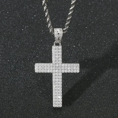 Vista 3 de STARCHENIE Collar de cruz de latón chapado en oro, colgante de crucifijo de circonita cúbica, cadena de cuerda de 24 pulgadas, Metal, Circonia cúbica