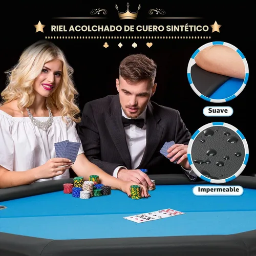 Vista 5 de ECOTOUGE - Mesa de póquer octagonal plegable, mesa de póquer Texas Holdem, color azul