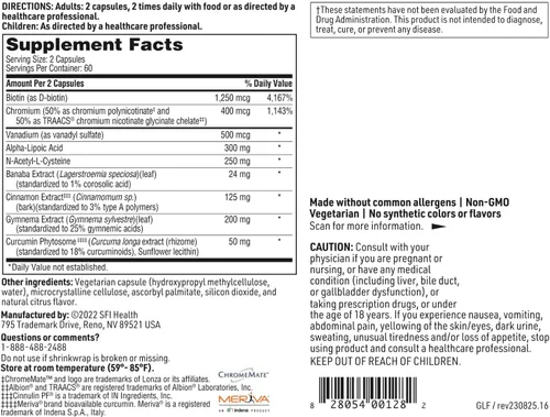 Vista 6 de Klaire Labs SFI Health GlucoThera Forte - Complejo de cromo con 250 mg de ALA, cúrcuma y canela, sin lácteos (120 cápsulas)