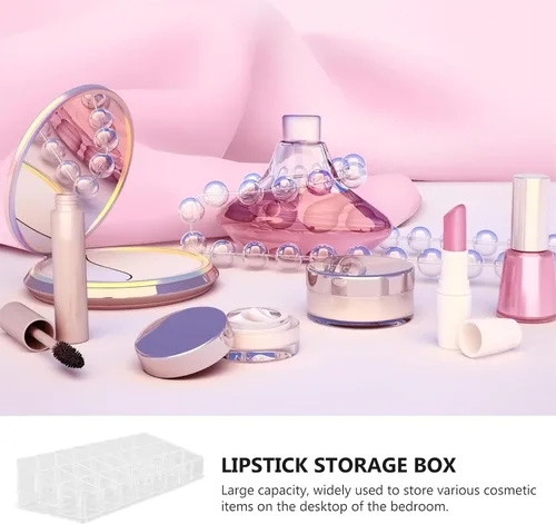 Vista 5 de Acrylic Lipstick Storage Box 24-Grid Makeup Organizer Case for Cosmetics Display and Nail Polish Desktop Storage for Beauty Accessories