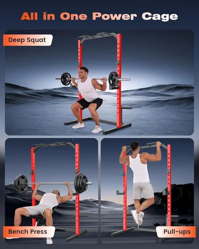 Vista 3 de OPPSDECOR Squat Rack, Multi-Function Power Cage Rack with Adjustable Weight Bench, Squat Rack with Pull-up Bar, J-Hooks, More Training Attachment