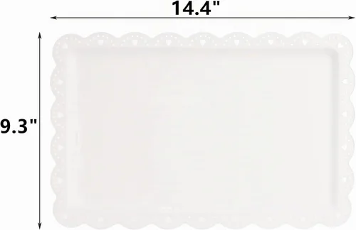 Vista 2 de Peohud Paquete de 12 bandejas de plástico blanco con borde de encaje, bandejas rectangulares para alimentos, platos desechables y bandejas