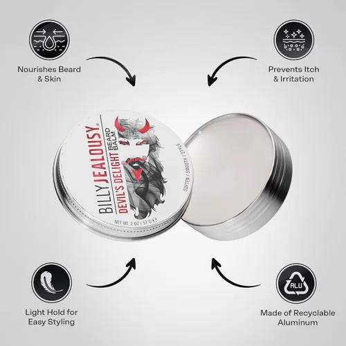 Vista 4 de Billy Jealousy Beard Balm with Light Hold & Low Shine, Everyday Beard Styling Balm Loaded With Coconut, Shea & Sunflower Oils For Smooth & Nourished