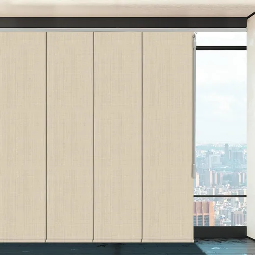 Vista 11 de Paneles deslizantes opacos personalizados, persianas verticales de riel de 4 o 6 rieles para ventana corrediza, puerta de patio y divisor de Camel