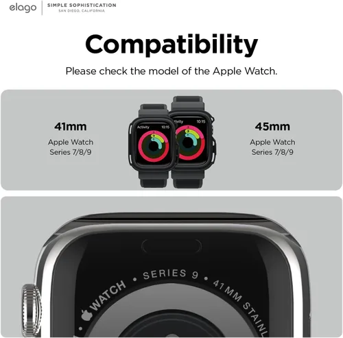 Vista 2 de elago Armor - Funda con correa compatible con Apple Watch 9/8/7, compatible con iWatch de 1.772 pulgadas, 1.614 pulgadas, protección completa