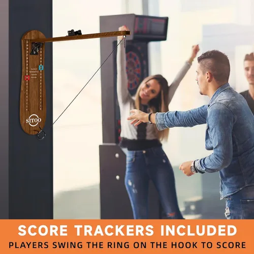 Vista 2 de Ring Toss Game for Adults, Outdoors Games, Wall Mounted Hook and Ring Game with Foldable Arm