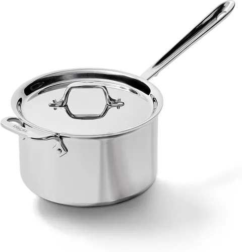 Vista 13 de All-Clad D3 Cacerola de Acero Inoxidable de 3 Capas 1 Cuarto Inducción Horno Gratinador Seguro 600F Ollas y Sartenes, Utensilios de Cocina Plateado
