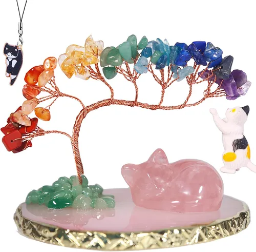 Vista 11 de Dreamgirnh Árbol de Amatista y Cristales de Ángel Piedras Curativas Estatuas Figuritas, Linda Decoración Espiritual de Escritorio de Oficina Morada