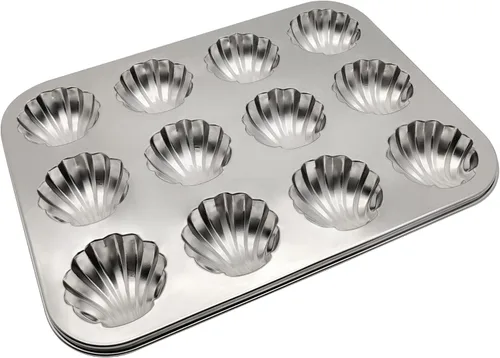 Vista 5 de Fox Run Sartén de madeleine de concha de vieira de acero inoxidable, 12 moldes para hornear galletas francesas
