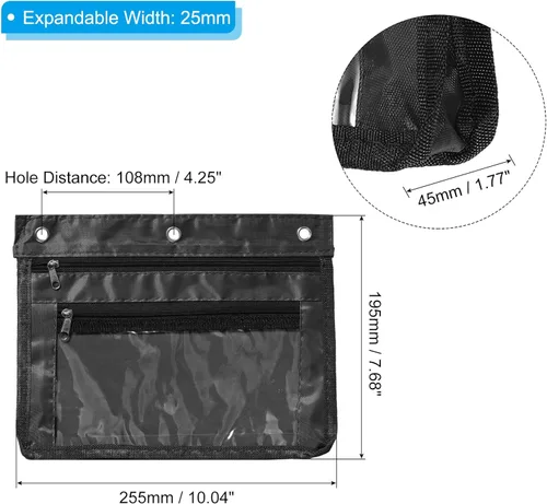 Vista 2 de PATIKIL Estuche expandible para lápices de 3 anillos, 1 paquete de tela Oxford de gran capacidad con cremallera, estuche para oficina y hogar