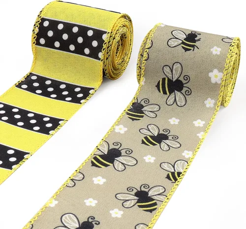Vista 8 de Estivaux 2 rollos de cintas tropicales de verano para manualidades, fiesta hawaiana Luau con borde con alambre, arpillera verde con hojas