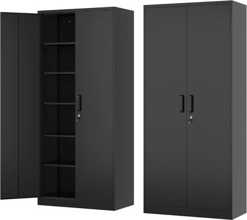Vista 12 de Fesbos Armario de almacenamiento de metal, archivadores de acero de 36 pulgadas de alto con puertas con cerradura y estantes ajustables, gabinete