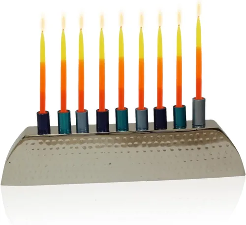Vista 10 de Majestic Giftware Menorá de Janucá chapada en plata con diseño de cuentas (MN-HA123) Compatible con velas estándar de Janucá Calidad duradera