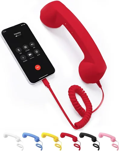 Vista 9 de Teléfono retro con cable, teléfono celular para iPhone, receptor de mango fijo estilo teléfono tipo C con micrófono, botón de respuesta, práctico