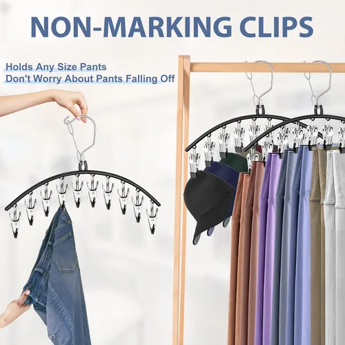 Vista 5 de Paquete de 3 perchas para faldas y pantalones con clips, organizador de leggings para colgar en el armario con 10 clips con capacidad para 30