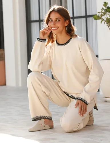 Vista 7 de IQSQSQ Conjunto de 2 piezas para mujer, suéter de punto, sudadera de pierna ancha, conjuntos de descanso